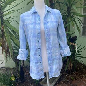 Blue Plaid and Floral button down Shirt